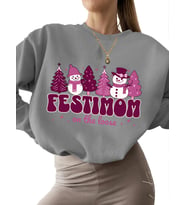 Sweatshirt kalın Sweatshirt Noel anne tasarımı Baskılı Bej kadın bisiklet yaka unisex 3 iplik (Gri)