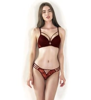 Le jardin Kadın 5055-B Destekli Dolgulu Dantelli İpli Sütyen Takımı (Bordo)