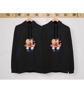 BK Gift Kişiye Özel Sevgililer Karikatürlü İkili Siyah Sweatshirt Seti, Sevgililer Hediye, Çift Hediyesi, Yıl Dönümü Hediyesi, Kişiye Özel Sweatshirt-1 (Model 9)