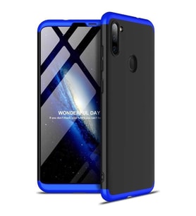 Galaxy M11 Kılıf Kamera Korumalı Ays 360 Tam Koruma Ays Kılıf (Siyah-Mavi)