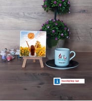 Patoloji Teknikeri Fotoğraflı Dekoratif Taş, Ahşap Altlıklı Türk Kahvesi Fincanı Hediye (Model 7)