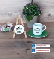 Damat Türk Kahvesi Fincanı Lacivert ve Ahşap Anahtarlık Hediye (Model 6)