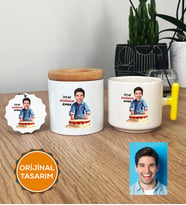 Kişiye Özel Karikatürlü Doğum Günü Hediyesi Hediye Seti T Kupa, Kalemlik, Anahtarlık Erkek Sevgiliye Babaya Abiye Doğum Günü Hediyesi (Sarı)