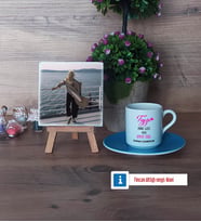 Teyze Daha Cool Fotoğraflı Dekoratif Taş, Ahşap Altlıklı Türk Kahvesi Fincanı Hediye (Model 5)