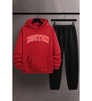 Unisex Boston Baskılı Eşofman Takımı (A.Kırmızı)