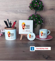 Mühendisler Günü Hediyesi Hediye Seti Dekoratif Taş, Kalemlik, Ahşap Altlıklı Türk Kahvesi Fincanı, Ahşap Anahtarlık Hediye (Model 6)