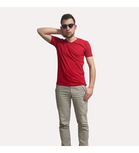 İtibar & Erkek V Yaka T-Shirt & Slim Fit (Kırmızı)