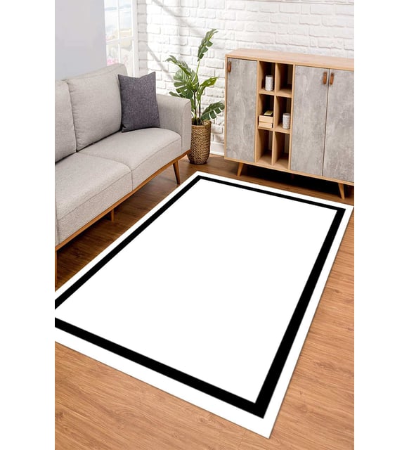 Dijital Kaymaz Taban Yıkanabilir Renkli Salon Halısı Mutfak Halısı Yolluk ND-SD-642 (Beyaz)