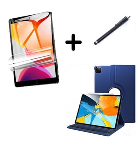 Apple iPad Pro 12.9 3. 4. 5. 6. Nesil Kılıf Dönen Tablet Kilifi Ekran Koruyucu+K (Lacivert)