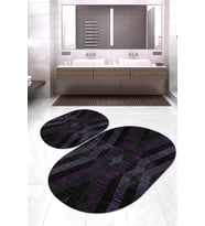 Dijital Baskılı Kaymaz Taban Yıkanabilir Oval 2'li Klozet Takımı Banyo Paspası NOKZ-SD-282 (Mor)