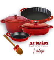 Lava Döküm 4X New Heritage Serisi Döküm Demir Tencere Tava Seti (Kırmızı)