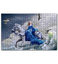 Cakapuzzle Beyaz Atlı Mavi Elbiseli Kız Deniz ve Martılar  Puzzle Yapboz MDF (Ahşap) (500 Parça)