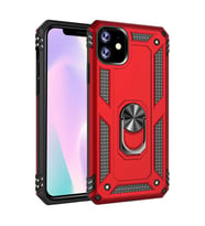 Apple iPhone 11 Uyumlu Kılıf Standlı Manyetik Yüzüklü Military Magnetic Ring Polycarbonate and TPU Case (Kırmızı)
