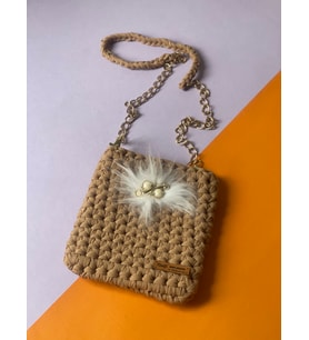 Handmade El Örgüsü Postacı Çapraz Çanta (Bej)