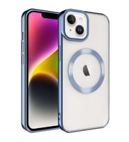 Iphone 14 Uyumlu Kılıf Magsafe Köşeleri Renkli Lüx Şeffaf Kamera Korumalı Silikon Kapak (Mavi)