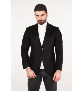 SİR YÜNLÜ MONO YAKA KAŞMİR ÇİFT YIRTMAÇ 6 DROP KIŞLIK ERKEK TEK CEKET SR67502 (Siyah)
