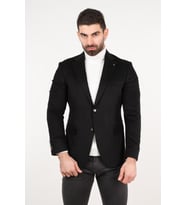 SİR YÜNLÜ MONO YAKA KAŞMİR ÇİFT YIRTMAÇ 6 DROP KIŞLIK ERKEK TEK CEKET SR67502 (Siyah)