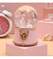 Geyikli Işıklı Müzikli Püskürtmeli Büyük Boy Kar Küresi (Pembe)