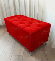 Lüks Sandıklı Kapitoneli Ayakucu Puf Bench 100 cm Gümüş Ayak (Kırmızı)