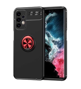 Galaxy A23 Kılıf Zore Ravel Yüzüklü Silikon Kılıf (Siyah-Kırmızı)