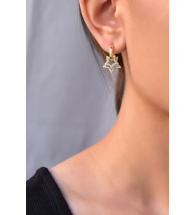 Papatya Silver 925 Ayar Gümüş İkili Zirkon Taşlı Yıldız Halka Küpe (Altın)
