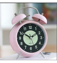 Fosforlu ve Işıklı Çalar Saat Ev Ofis Aksesuar Nostaljik Masa Saat (Pembe)
