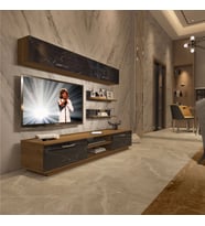 Decoraktiv Eko 5B Mdf Dvd Tv Ünitesi Tv Sehpası - Parlak Beyaz (Pera-Siyah Mermer)