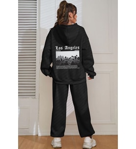 Unisex Los Angles Baskılı Eşofman Takımı (Siyah)
