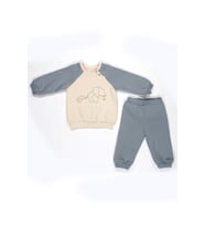 Nakış Fil Detaylı 3 İplik İkili Bebe Takımı (Gri)