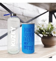 Kişiye Özel Renkli Kılıflı Cam Matara 1000 ml (Mavi)