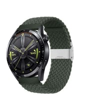 Sneezy Huawei Watch GT Runner-Sport 46mm- GT2 E 22mm Uyumlu Metal Klips Solo Fiberlink Örgü Kordon (Haki)