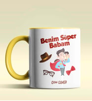Kişiye Özel Benim Süper Babam Tasarımlı Siyah Kupa Bardak (Sarı)