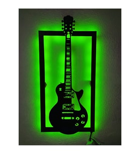 Elektro Gitar Led Işıklı Ahşap Tablo (Yeşil)