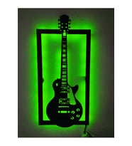 Elektro Gitar Led Işıklı Ahşap Tablo (Yeşil)
