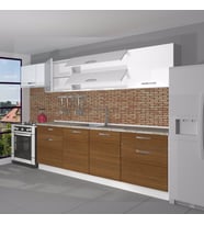 Decoraktiv Prestij 280 MDF Hazır Mutfak Dolabı - Tezgah Dahil - Parlak Beyaz (Beyaz - Ceviz)