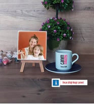 Anneye Hediye Fotoğraflı Dekoratif Taş, Ahşap Altlıklı Türk Kahvesi Fincanı Hediye (Model 4)