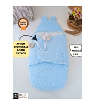 Peluş Bebek Dış Kundağı Oyuncaklı Uyku Tulumu Hastane Çıkışı Hediyelik Sarma Battaniye (Mavi)
