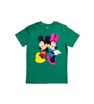 Minnie Mouse baskılı pamuklu penye kumaş yazlık çocuk tişört (Yeşil)