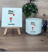 Ütopyalar Güzeldir Hediye Seti Kupa Bardak T Kulplu ve Dekoratif Taş Arkadaşa Sevgiliye Kardeşe Doğum Günü Hediyesi (Model 2)