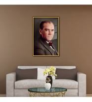 Metal Çerçeveli Cam Tablo Yan Persfektif Atatürk Portresi (Gold)