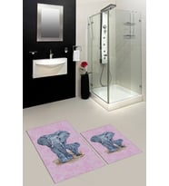 EVDEYA Dijital Baskılı Yıkanabilir Modern Fil Desenli İkili Banyo Halısı Paspas Klozet Takımı, KLOZET-33-GRİ, (Pembe)