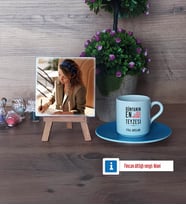 Teyzeye Hediye Fotoğraflı Dekoratif Taş, Ahşap Altlıklı Türk Kahvesi Fincanı Hediye (Model 5)