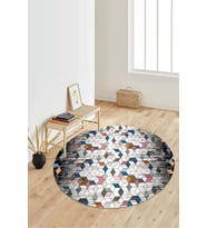 Dijital Baskılı Kaymaz Taban Yıkanabilir Yuvarlak Salon Halısı Koridor Halısı Paspas NDY-HT-1402 (Çok Renkli)