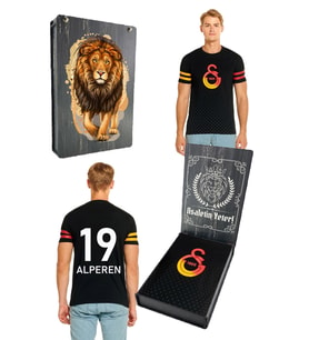 Galatasaray Orijinal Logo Baskılı Siyah T-Shirt Kişiye Özel Ahşap Kutulu (Siyah - Kırmızı) (Siyah-Kırmızı)