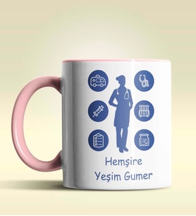 Kişiye Özel Hemşire Silüet (Bayan) Tasarımlı Turuncu Kupa Bardak (Pembe)