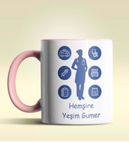 Kişiye Özel Hemşire Silüet (Bayan) Tasarımlı Turuncu Kupa Bardak (Pembe)