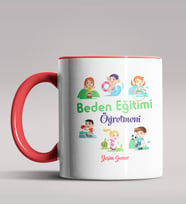 Kişiye Özel Beden Eğitimi Öğretmeni Tasarımlı Siyah Renk Kupa 2 (Kırmızı)