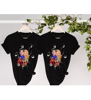 BK Gift Kişiye Özel Sevgililer Karikatürlü İkili Siyah T-shirt Seti, Sevgililer Hediye, Çift Hediyesi, Yıl Dönümü Hediyesi, Kişiye Özel Tişört (Model 3)