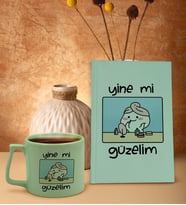 BK Gift Esprili Tasarım Serisi Yeşil Sert Kapaklı Defter ve Middle Kupa Seti, Arkadaşa Hediye, Yeni İş Hediyesi, Doğum Günü Hediyesi (Model 6)
