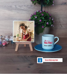 Mutfağın Sultanı Anneye Hediye Fotoğraflı Dekoratif Taş, Ahşap Altlıklı Türk Kahvesi Fincanı Hediye (Model 5)